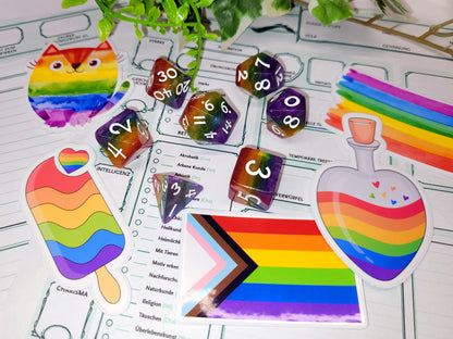 Pride Rainbow Würfelset mit Sticker