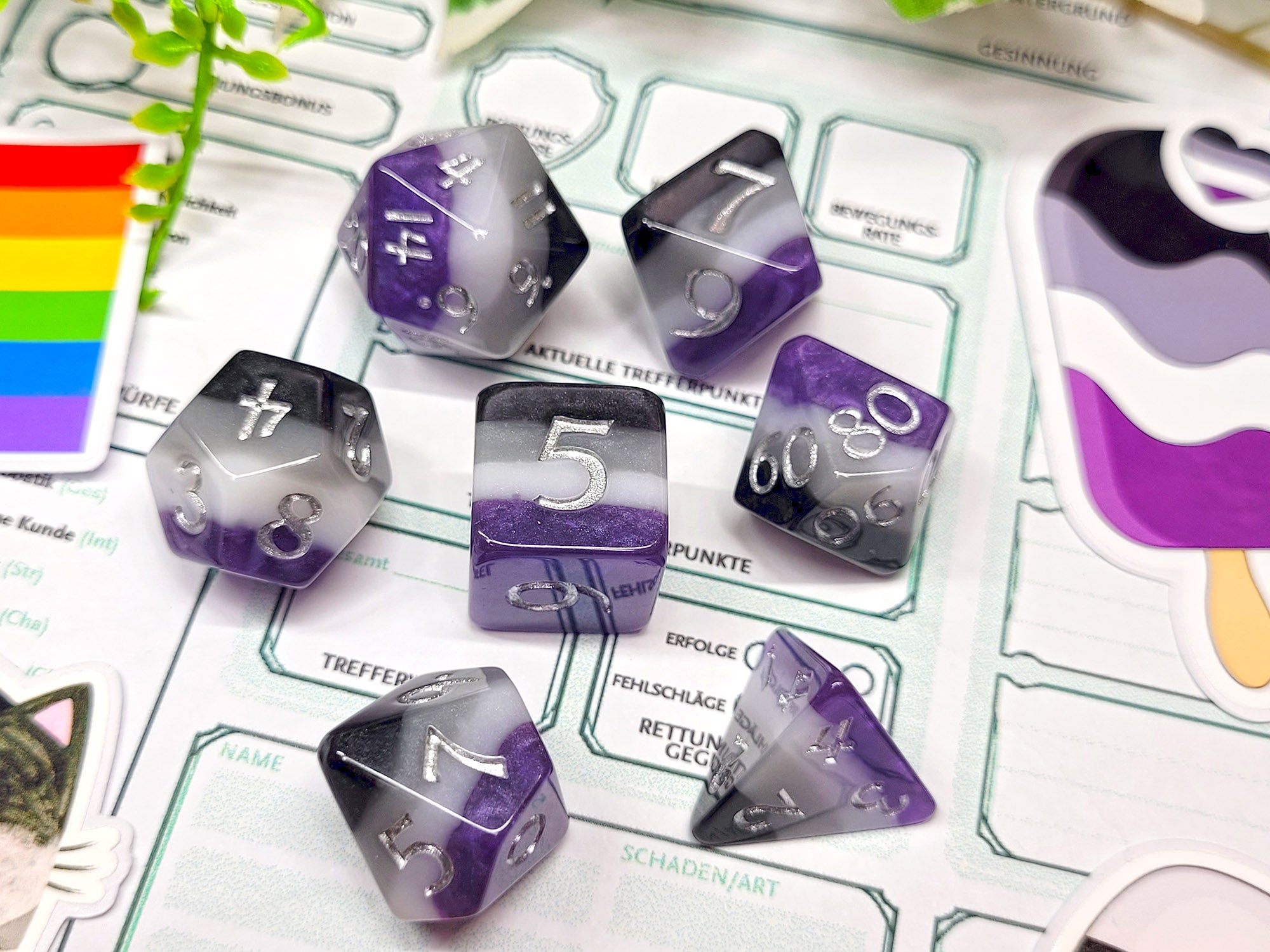 Asexual Pride Dice Set with Sticker