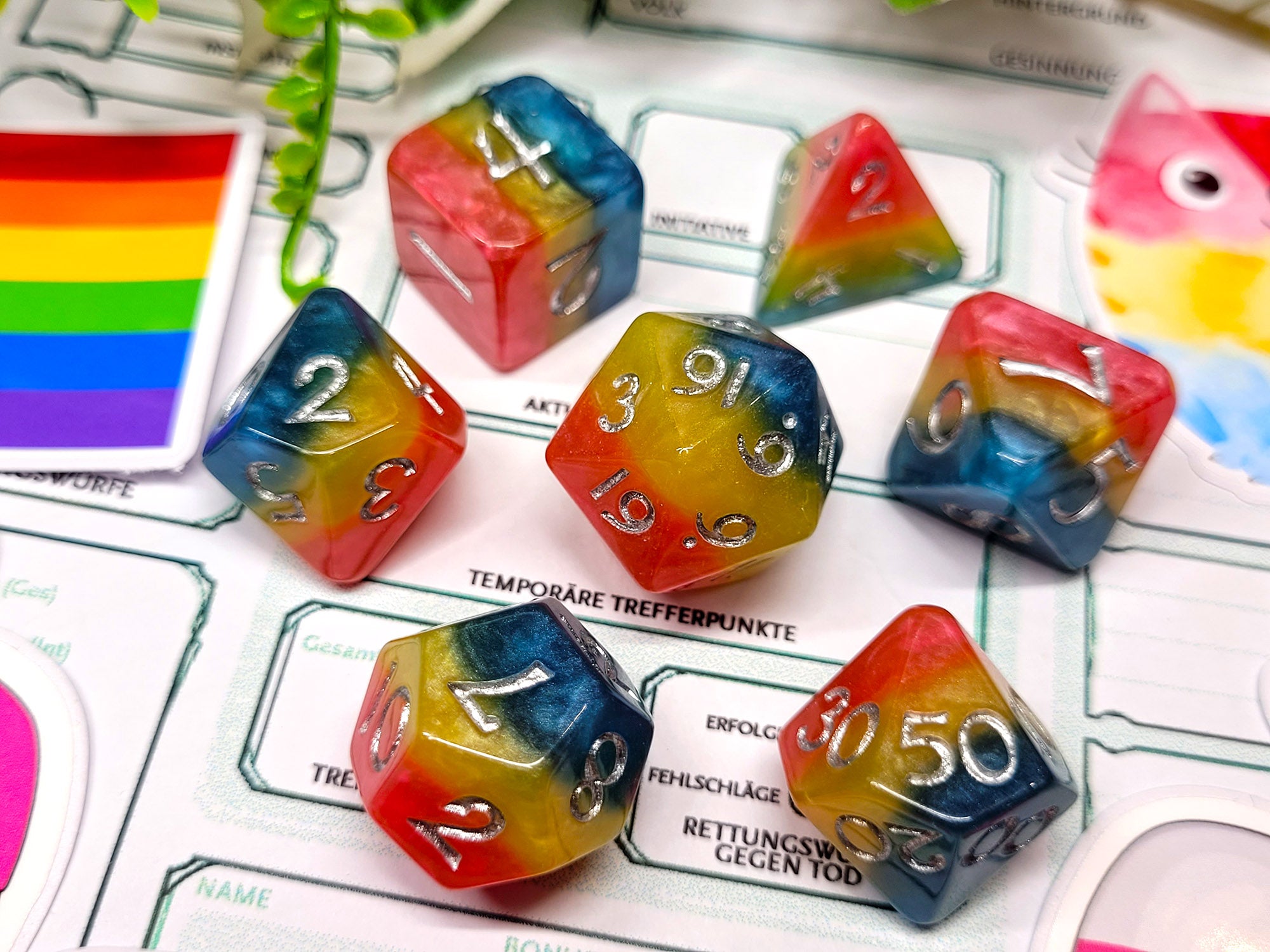 Pansexual Pride Dice Set with Sticker