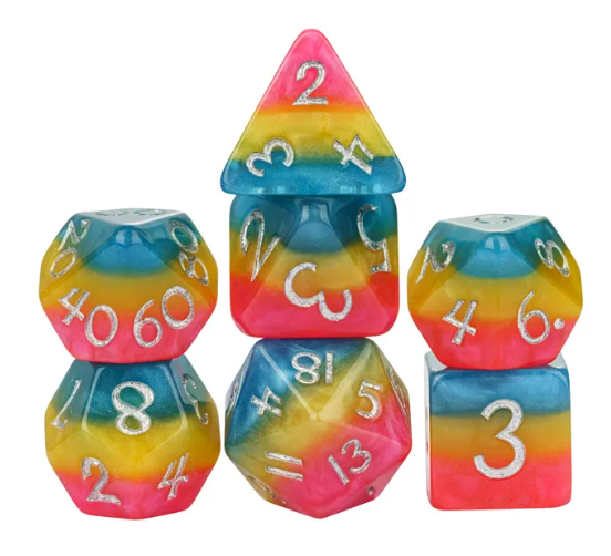 Pansexual Pride Dice Set with Sticker