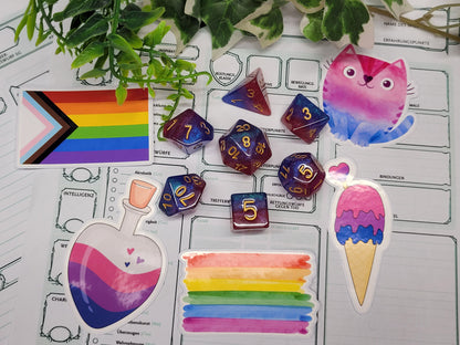 Bisexual Pride Dice Set with Sticker