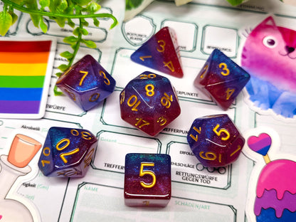 Bisexual Pride Dice Set with Sticker