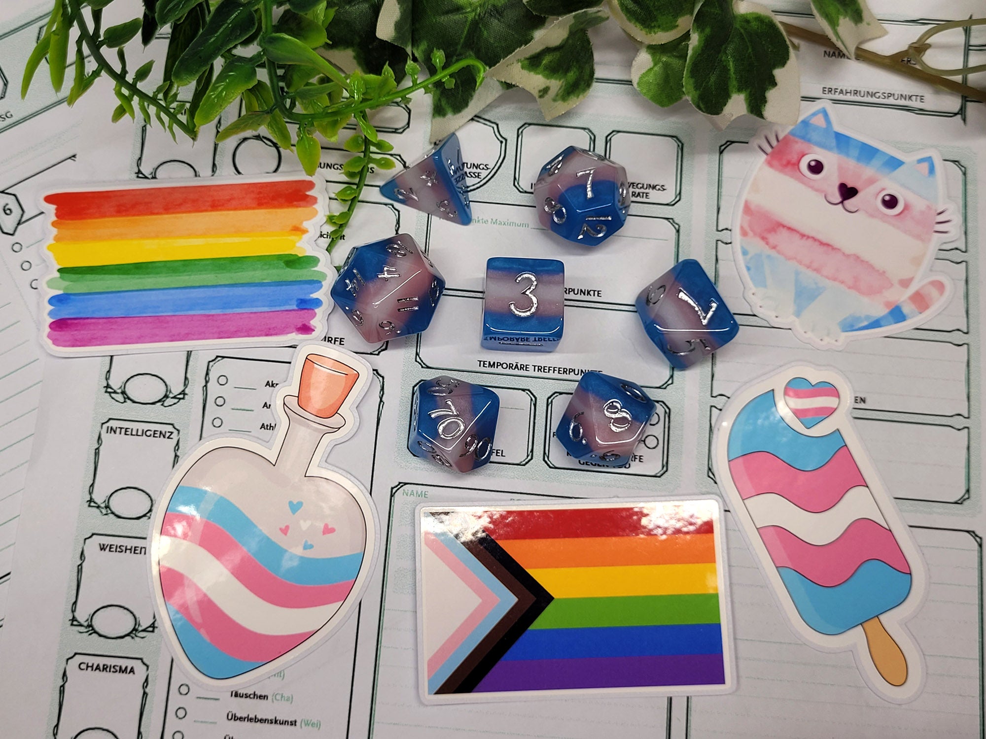 Transgender Pride Würfelset mit Sticker