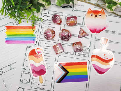 Lesbian Pride Dice Set with Stickers