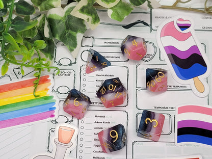 Genderfluid Pride dice set with stickers