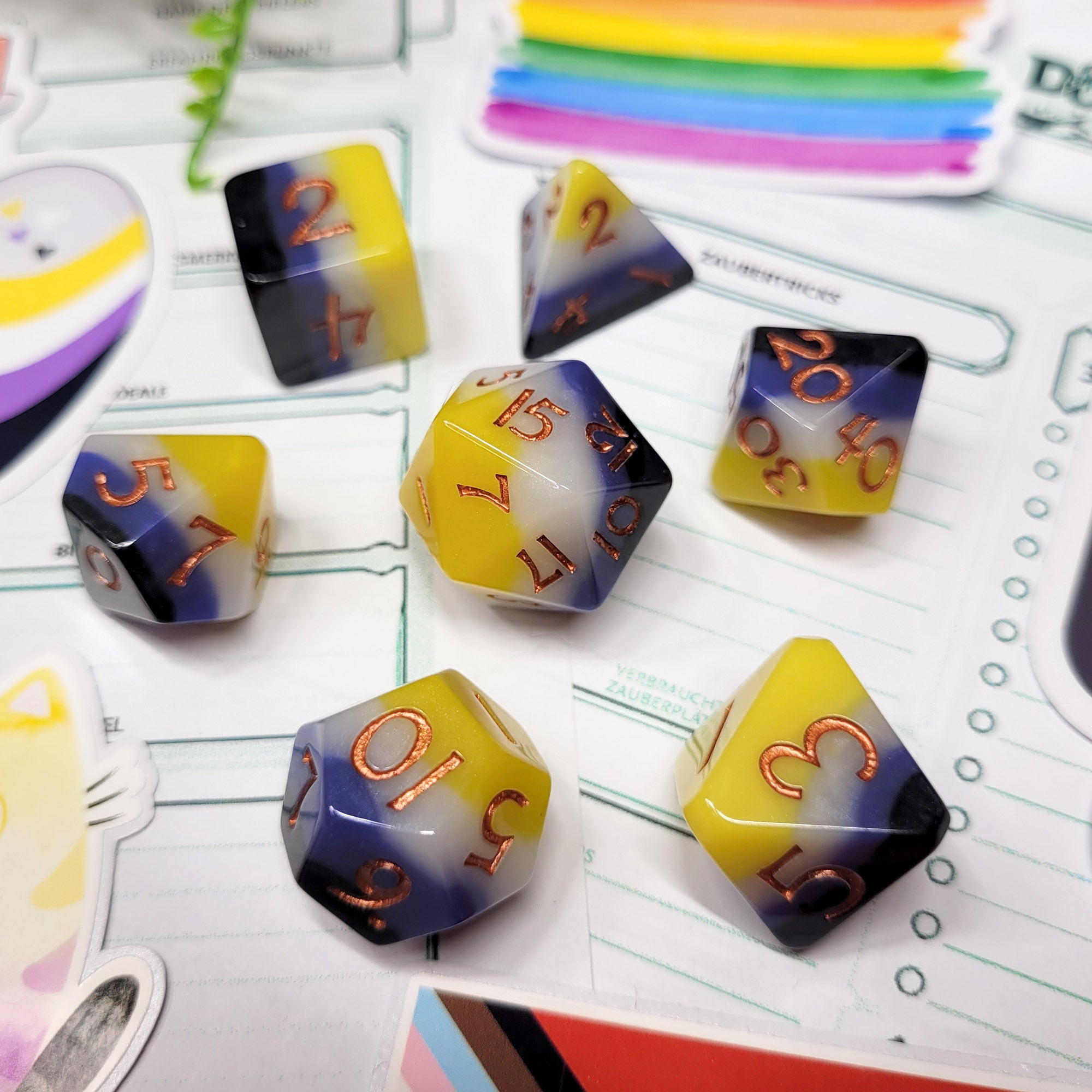 Non-Binary Pride Dice Set with Sticker