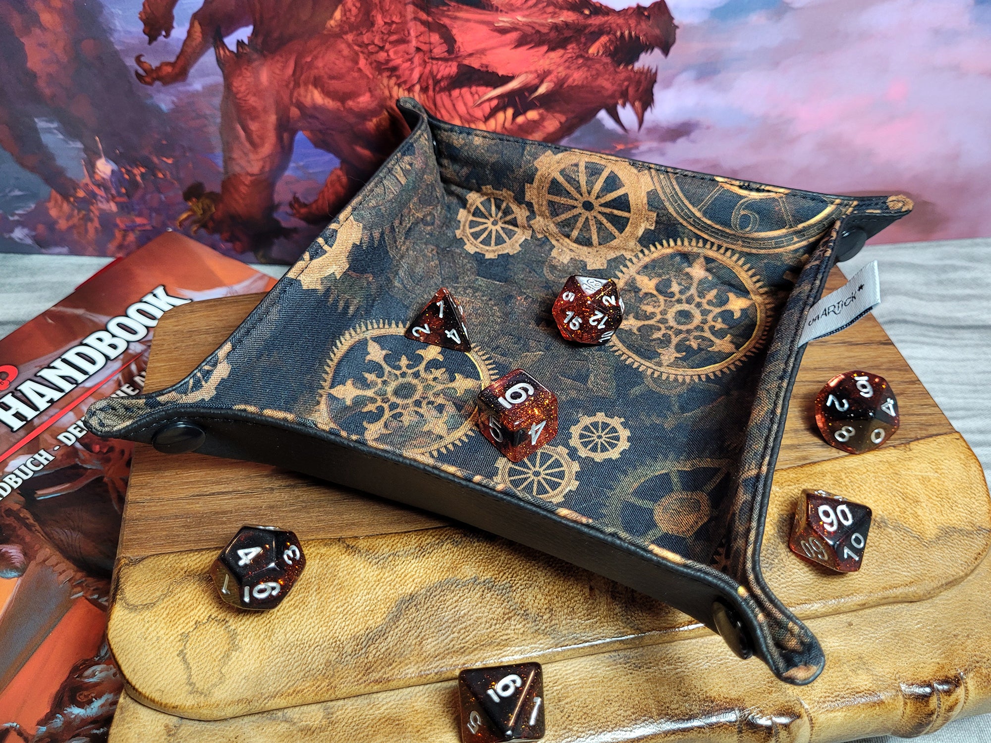 Steampunk foldable dice mat