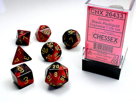 Gemini® Black-Red/gold Polyhedral 7-Die Set