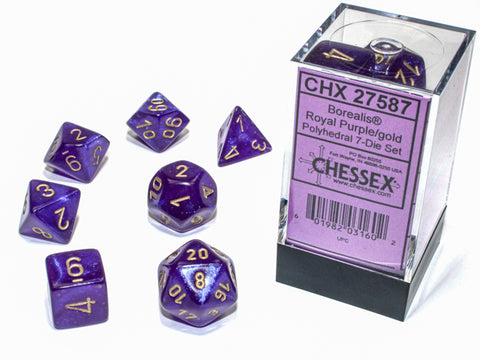 Borealis® Royal Purple/gold Luminary™ Polyhedral 7-Die Set