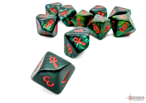 Scarab® Jade/red Ankh Set of ten D10™ (10) Green/red numbers