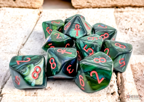 Scarab® Jade/red Ankh Set of ten D10™ (10) Green/red numbers