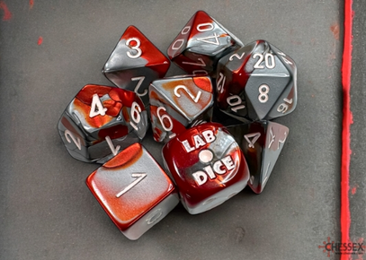 Lab Dice™: Gemini Red-Steel/white Polyhedral 7+1-Die Set