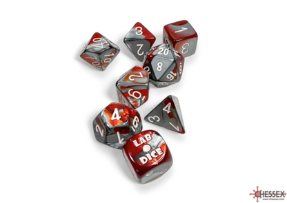 Lab Dice™: Gemini Red-Steel/white Polyhedral 7+1-Die Set