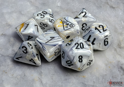 Lab Dice™: Marble Calcite/blue Polyhedral 7+1-Die Set