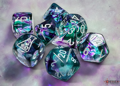 Lab Dice™: Nebula Flourite/white Polyhedral Polyhedral 7+1-Die Set