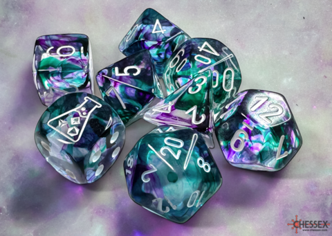 Lab Dice™: Nebula Flourite/white Polyhedral Polyhedral 7+1-Die Set