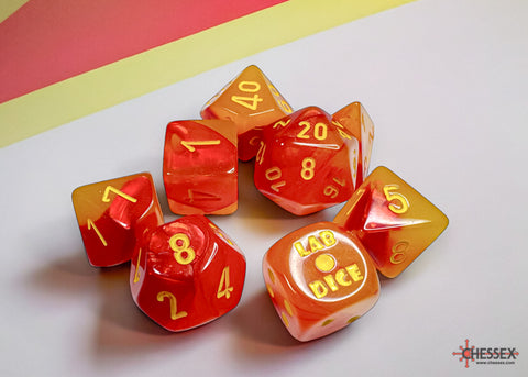 Lab Dice™: Gemini Gellow-Red/yellow Polyhedral Luminary 7+1-Die Set