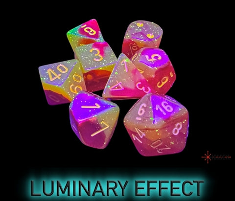 Lab Dice™: Gemini Yellow-Red/yellow Polyhedral Luminary 7+1-Die Set