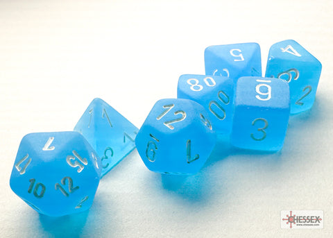 Frosted™ Mini-Polyhedral Caribbean Blue™/white 7-Die Set