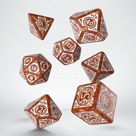 Steampunk Clockwork Caramel & White Dice Set