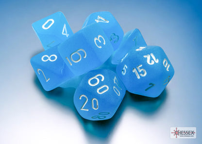 Frosted™ Mini-Polyhedral Caribbean Blue™/white 7-Die Set