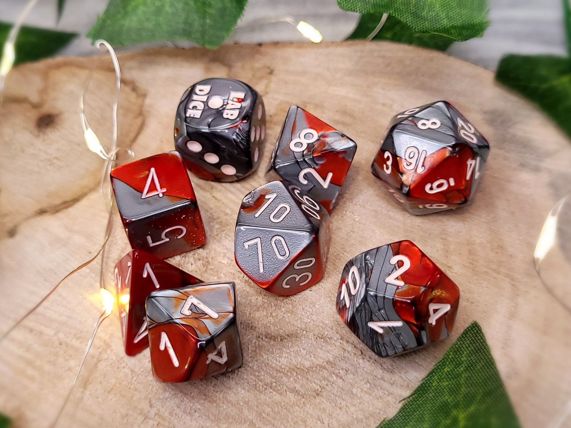 Lab Dice™: Gemini Red-Steel/white Polyhedral 7+1-Die Set