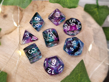 Lab Dice™: Nebula Flourite/white Polyhedral Polyhedral 7+1-Die Set