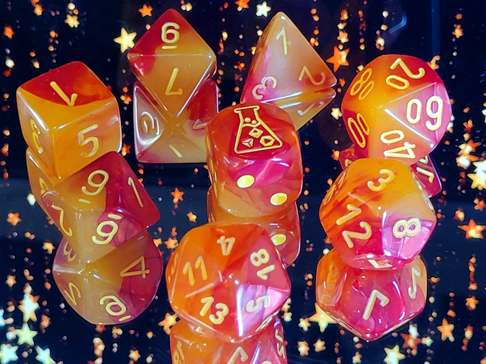 Lab Dice™: Gemini Gellow-Red/yellow Polyhedral Luminary 7+1-Die Set