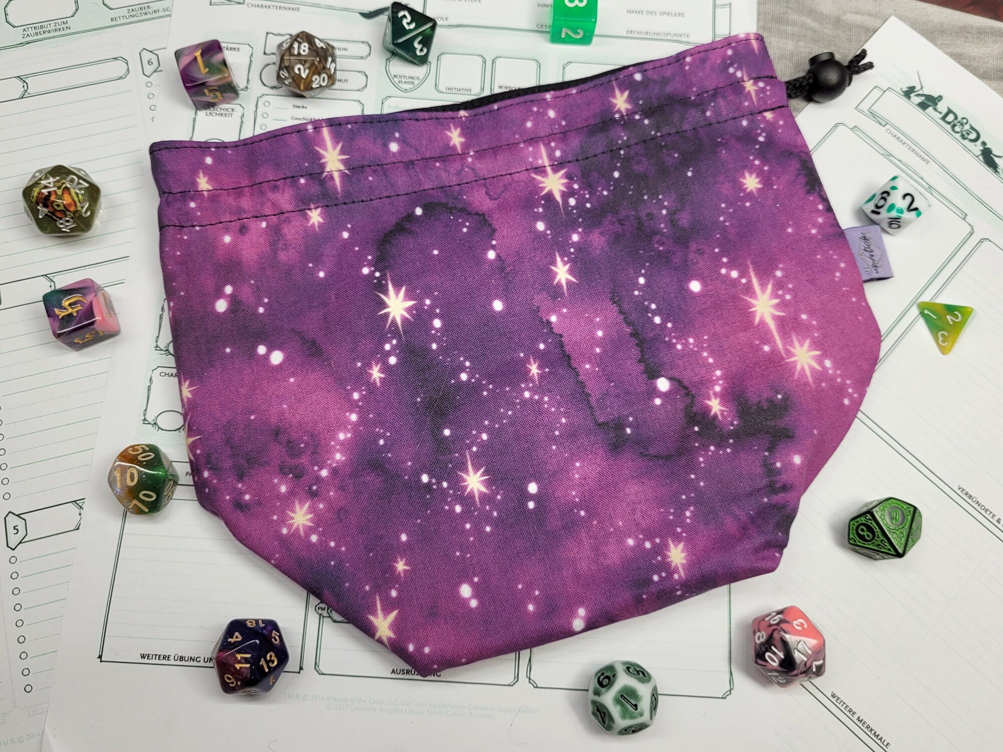 purple Galaxy dice bag XXL with compartments