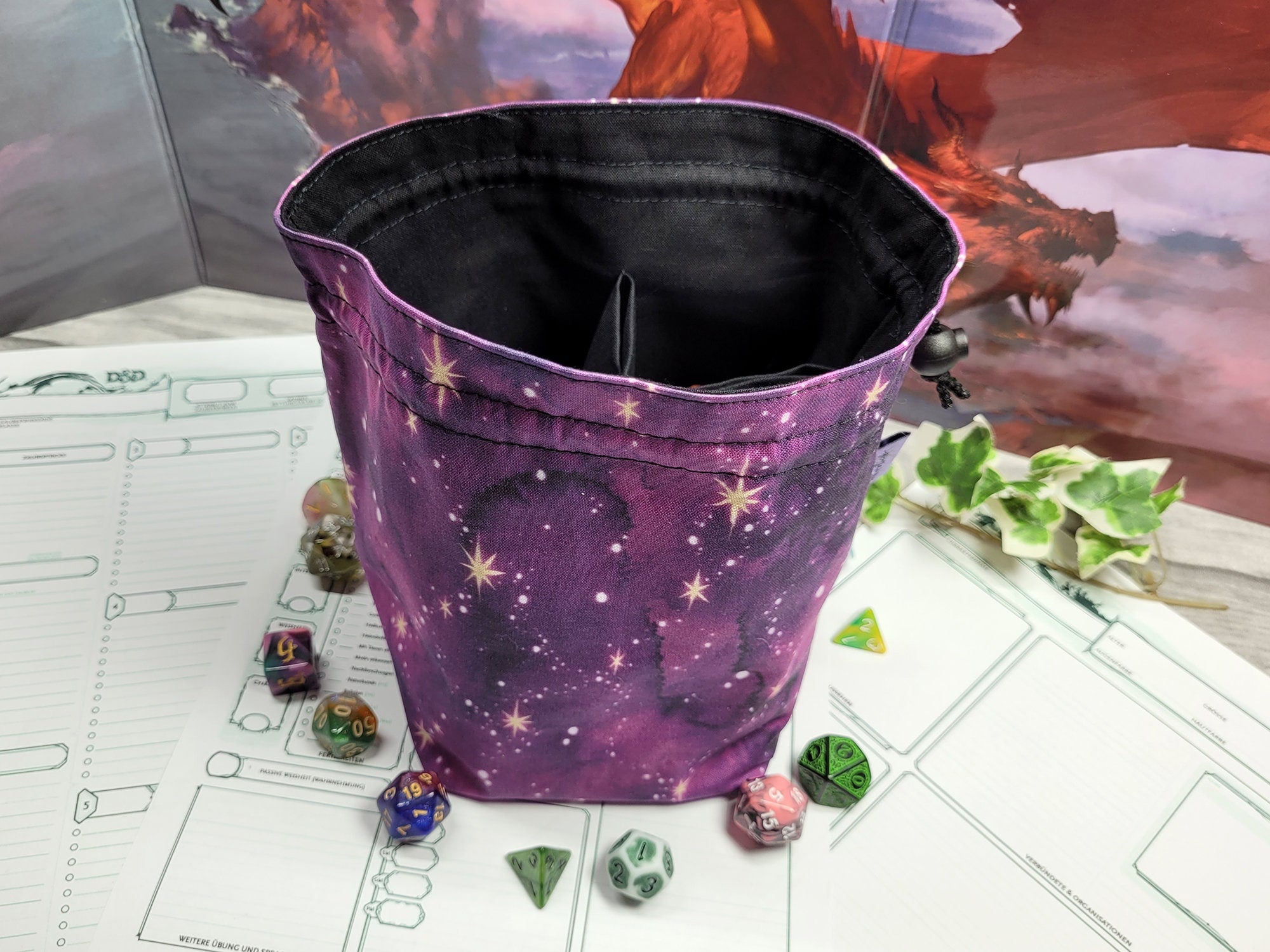 purple Galaxy dice bag XXL with compartments